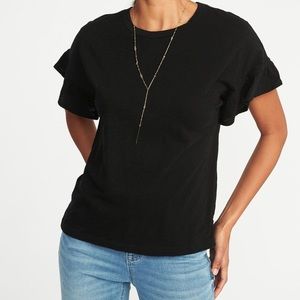 Black ruffle sleeved top